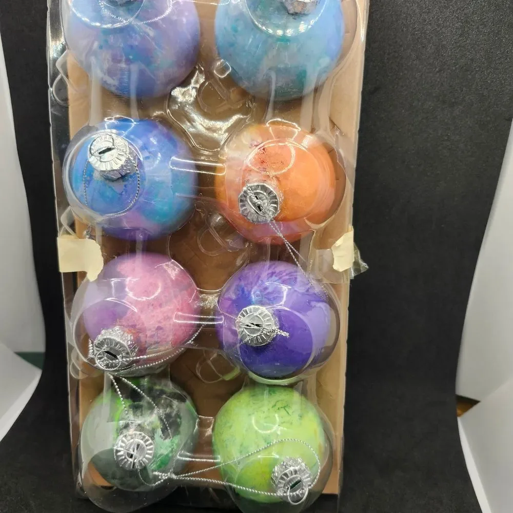 Hand Crafted Colorful Glass Ornaments Set Of 8 One Of A Kind Original Fluid Art
